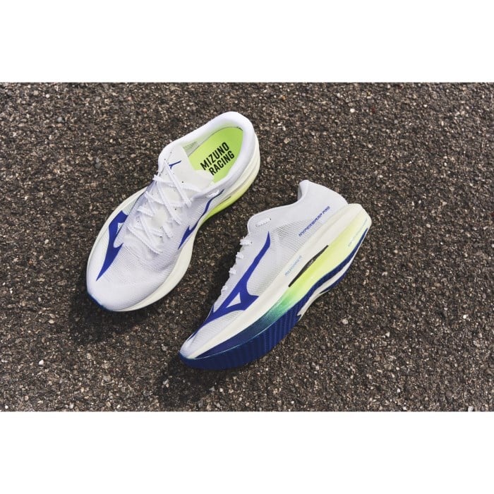 Mizuno Hyperwarp Pro - Unisex Racing Shoes - White/Lightning Yellow/Dazzling Blue