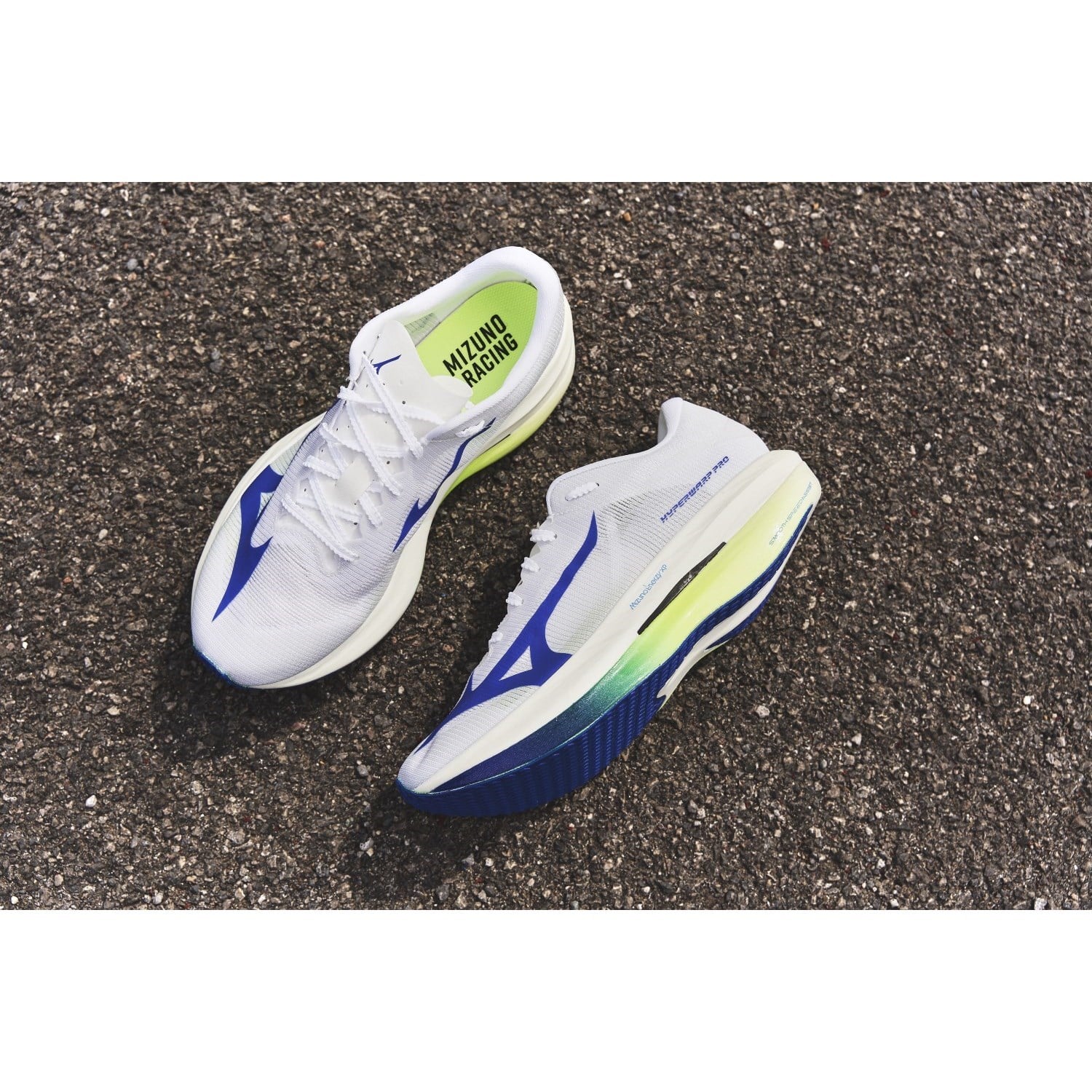 Mizuno Hyperwarp Pro - Unisex Racing Shoes - White/Lightning Yellow/Dazzling Blue