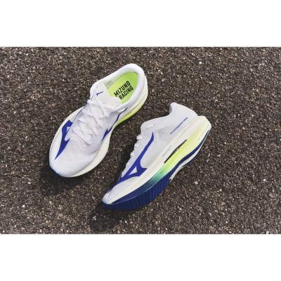 Mizuno Hyperwarp Pro - Unisex Racing Shoes - White/Lightning Yellow/Dazzling Blue