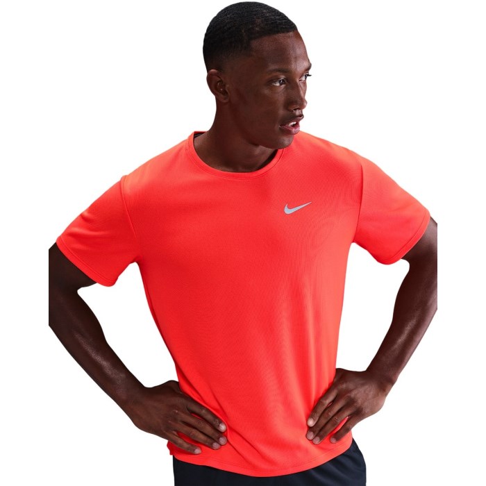Nike Dri-Fit UV Miler Mens Running T-Shirt - Bright Crimson/Reflective Silver