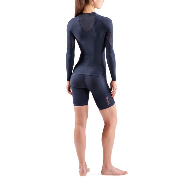 Skins Series-5 Womens Compression Long Sleeve Top - Navy Blue