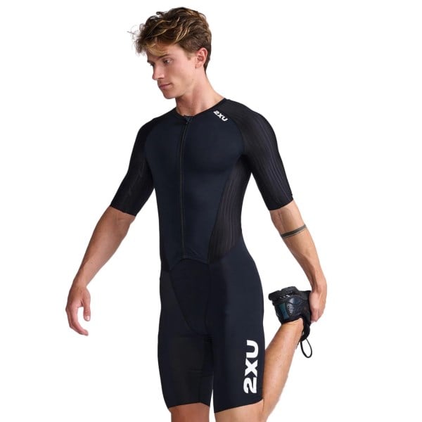 2XU Aero Mens Short Sleeved Trisuit - Black/White