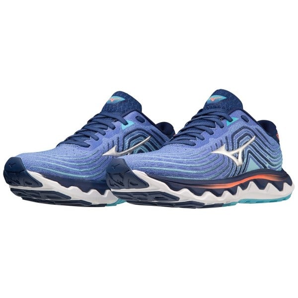 Mizuno Wave Horizon 6 - Womens Running Shoes - Dazzling Blue/Silver/Neon Flame