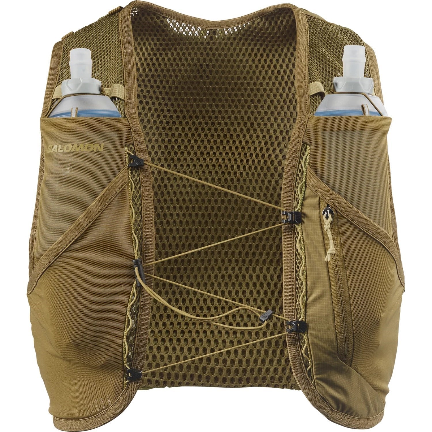 Salomon Active Skin 4 Set Unisex Trail Running Vest With Flasks - Brilliant Olive/Willow