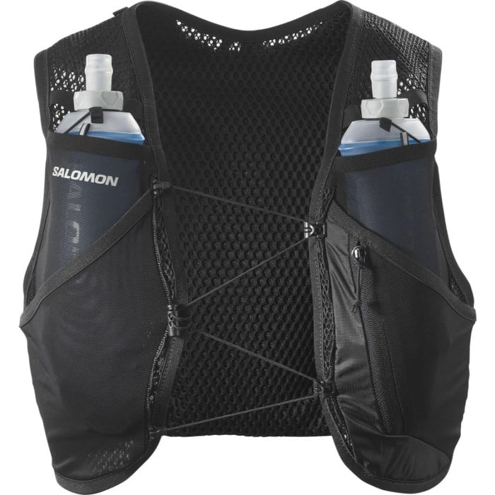 Salomon Active Skin 4 Set Unisex Trail Running Vest With Flasks - Black/Metal