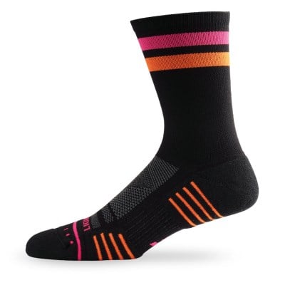 Lightfeet Performance 2 Stripes Unisex Crew Running Socks - Black Fluro/Pink Fluro/Orange