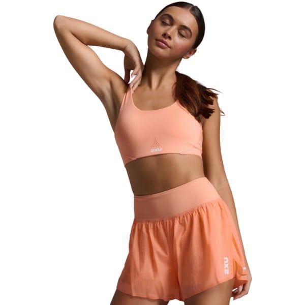 2XU Womens Aero Medium Impact Bra - Digital Peach/White Reflective