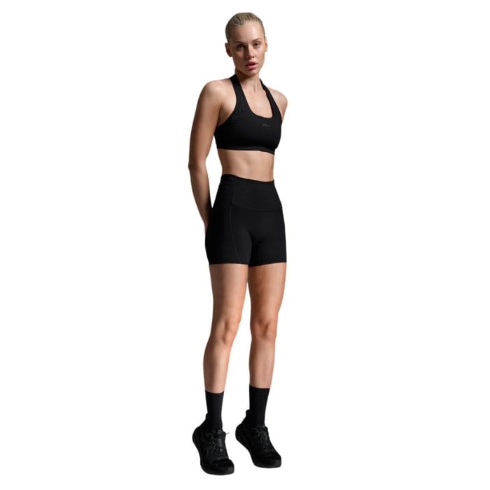 2XU Form Stash Hi-Rise Womens 4 Inch Compression Shorts with Pockets - Black/Black