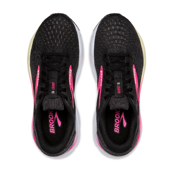 Brooks Ghost 16 - Womens Running Shoes - Black/Pink/Yellow