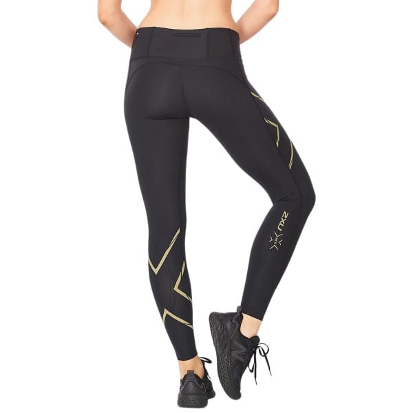 2XU Light Speed Mid-Rise Womens Compression Tights - Black/Gold Reflective Silver
