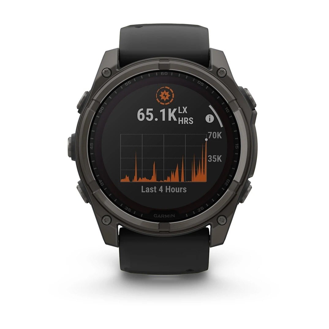 Garmin Fenix 8 Solar 51mm Sapphire Edition Titanium Watch - Carbon Grey Titanium with Black/Pebble - Carbon Grey Titanium with Black/Pebble Grey Silicone Band - image 3