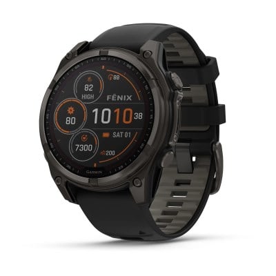Garmin Fenix 8 Solar 47mm Sapphire Edition Titanium Watch - Black/Pebble Grey Silicone Band