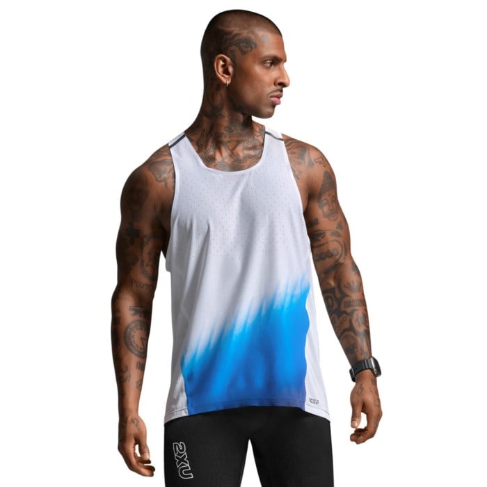 2XU Mens Light Speed React Running Singlet - Blue Gradient/Black Reflective
