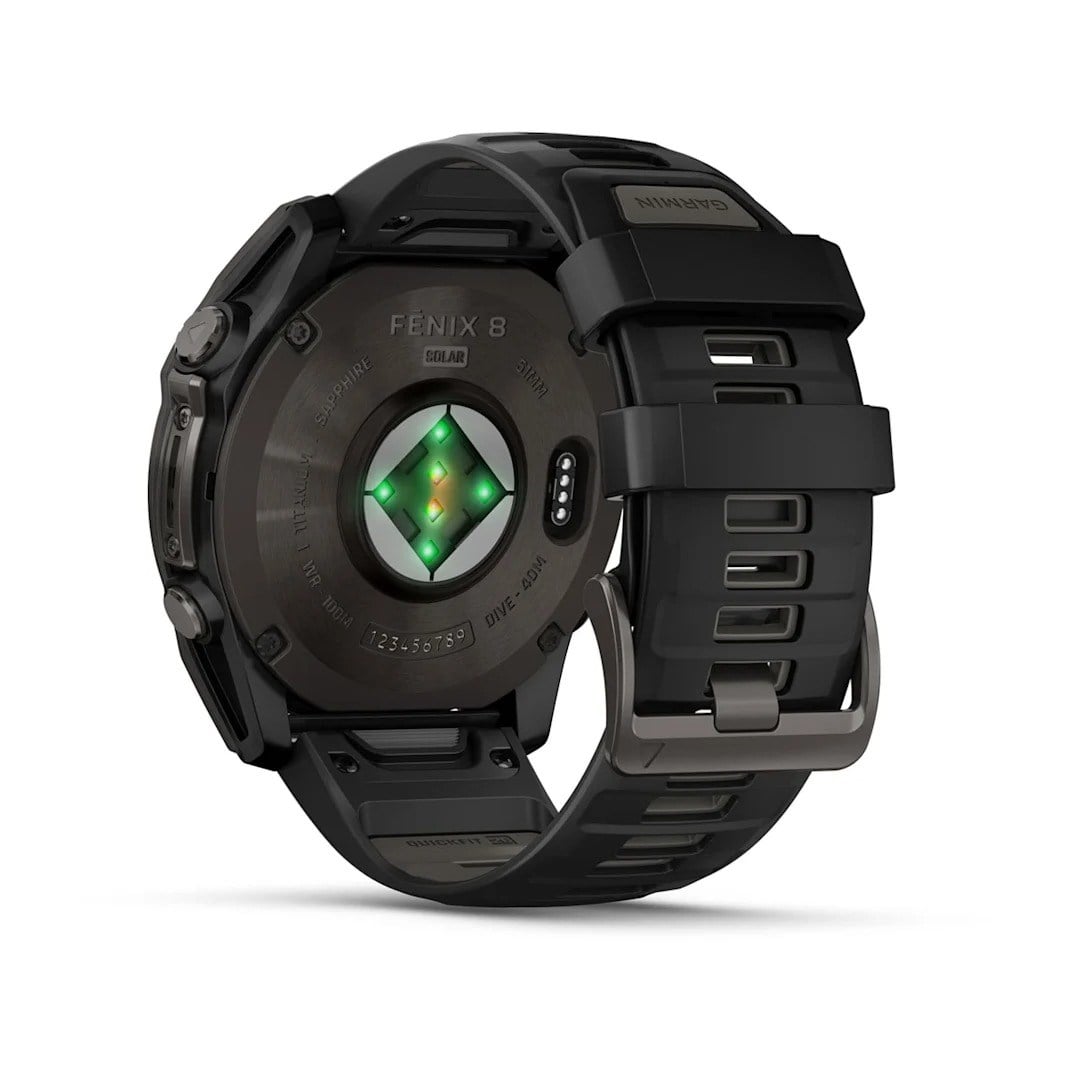 Garmin Fenix 8 Solar 51mm Sapphire Edition Titanium Watch - Carbon Grey Titanium with Black/Pebble - Carbon Grey Titanium with Black/Pebble Grey Silicone Band - image 4