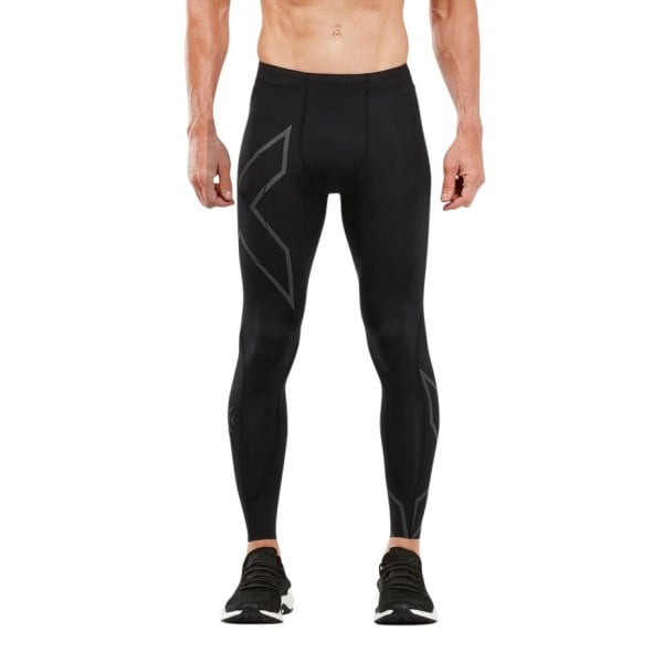 2XU MCS Light Speed Run Mens Compression Tights With Back Storage - Black/Black Reflective