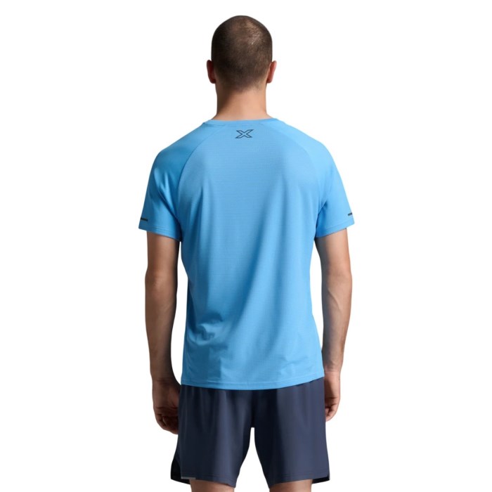 2XU Aero Mens Running T-Shirt - Azure/Black Reflective