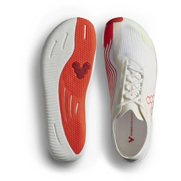 Vivobarefoot Primus Flow - Mens Running Shoes - Bright White/Neon Orange