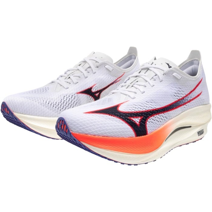 Mizuno Wave Rebellion Pro Low - Unisex Racing Shoes - White/Baritone Blue/Fiery Coral