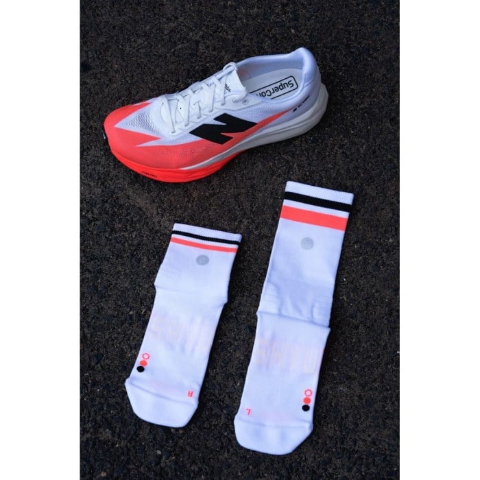 SHYU Half Crew Racing Socks - White/Scarlet/Black