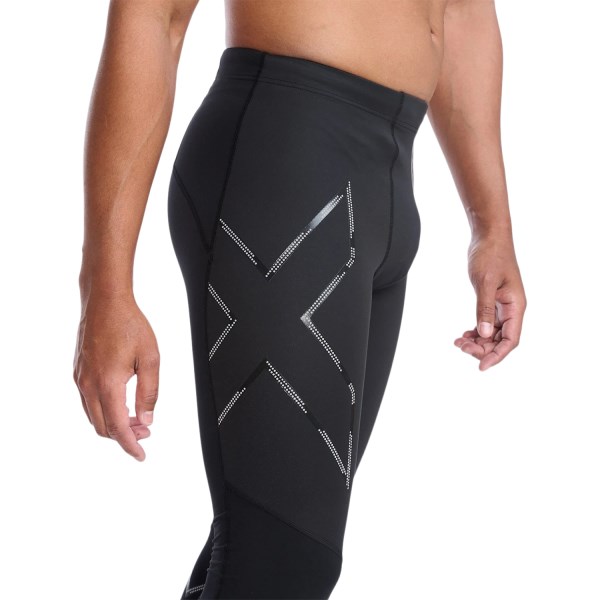 2XU Wind Defence Mens Compression Tights - Black/Striped Silver Reflective
