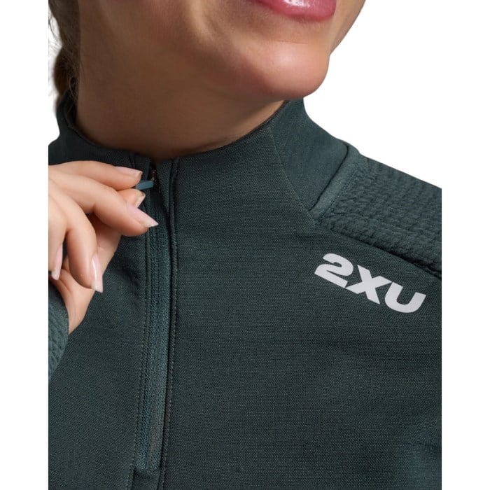 2XU Ignition Haptic Womens Running 1/4 Zip - Dark Sage/White Reflective