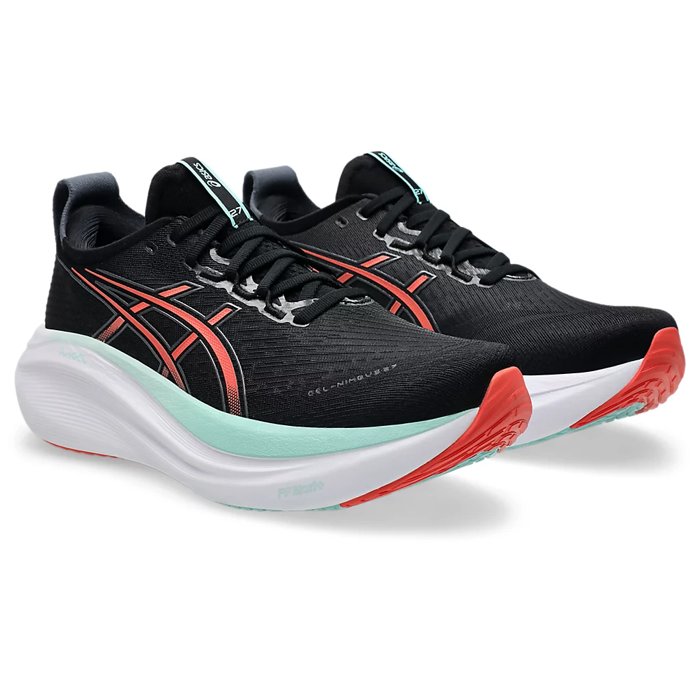 Asics Gel Nimbus 27 - Mens Running Shoes - Black/Coral Reef