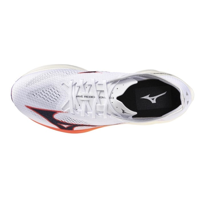Mizuno Wave Rebellion Pro 3 - Unisex Road Racing Shoes - White/Baritone Blue/Fiery Coral