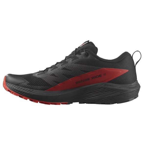 Salomon Sense Ride 5 - Mens Trail Running Shoes - Black/Fiery Red/Black