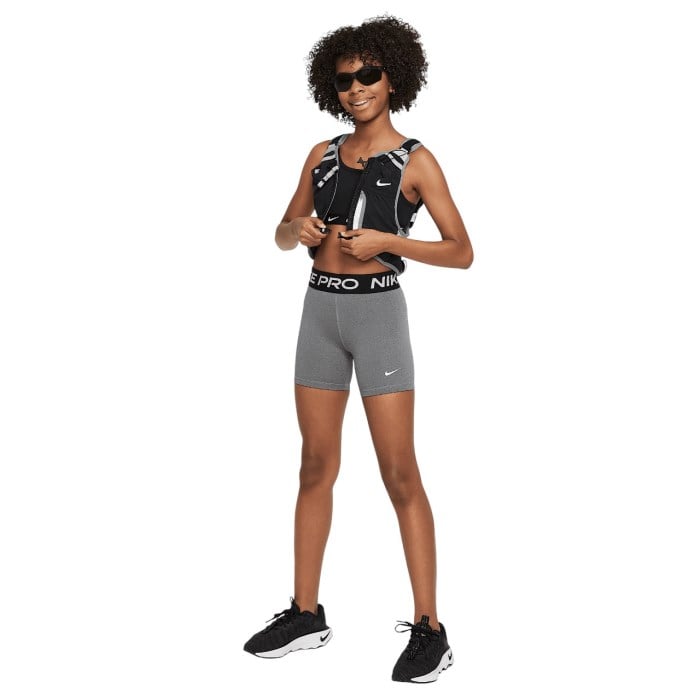 Nike Pro Kids Girls Training Shorts - Carbon Heather/White