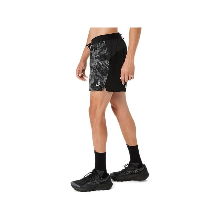 Asics FujiTrail All Over Print 5 Inch Mens Running Shorts - Performance Black/Carbon/Cream - image 5
