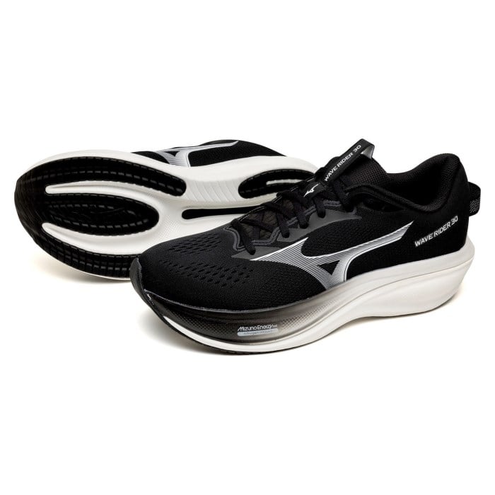 Mizuno Wave Rider 30 - Mens Running Shoes - Black/White - image 3
