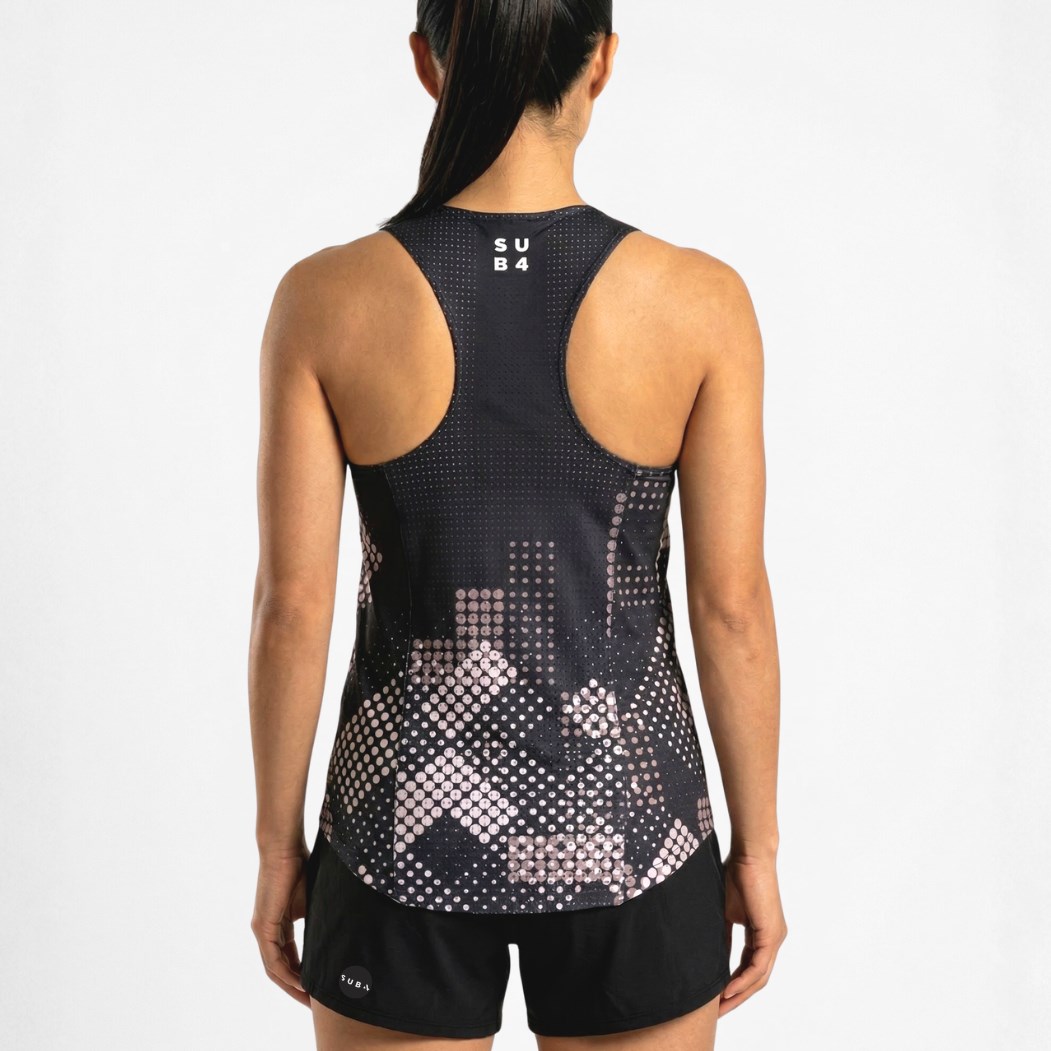 SUB4 Womens Elite Running Singlet - Urban Grid Black