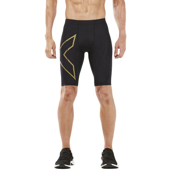 2XU Light Speed Mens Compression Shorts With Back Storage - Black/Gold Reflective