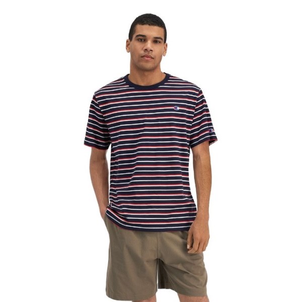 Champion Script Stripe Mens T-Shirt - Blue/Red Stripe