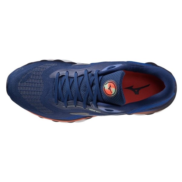 Mizuno Wave Sky 7 - Mens Running Shoes - Blue Depths/Silver/Neon Flame