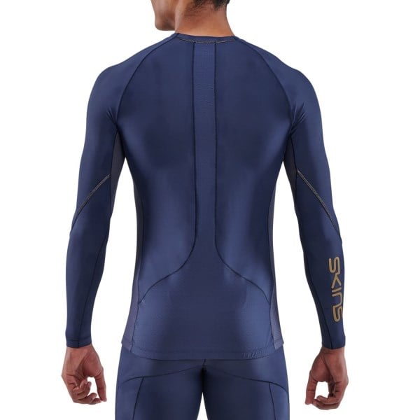 Skins Series-5 Mens Compression Long Sleeve Top - Navy Blue