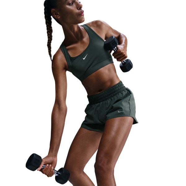 Nike One Womens Mid-Rise 3 Inch Brief-Lined Running Shorts - Vintage Green/Reflective Silver
