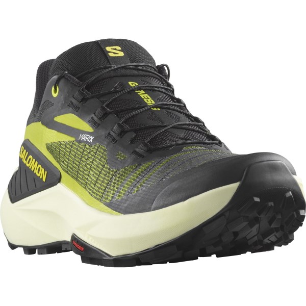 Salomon Genesis - Mens Trail Running Shoes - Black/Sulphur Spring/Transparent Yellow
