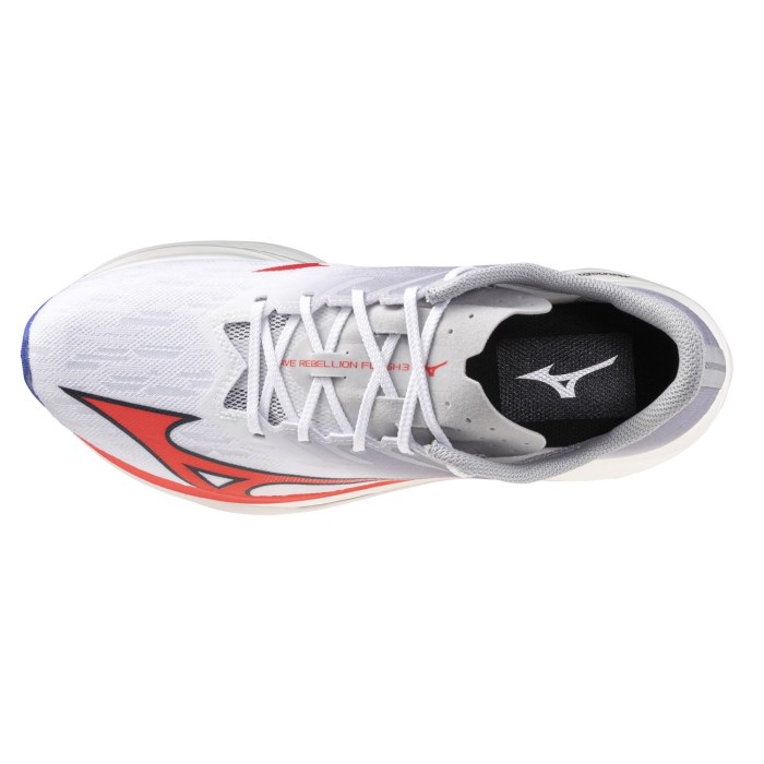 Mizuno Wave Rebellion Flash 3 - Mens Running Shoes - White/Fiery Coral/Iris Bloom