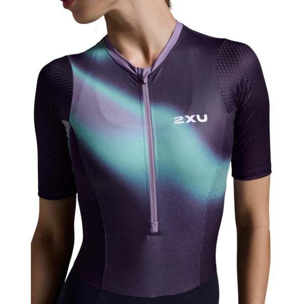 2XU Womens Aero Hex Sleeved Trisuit - Midnight/Grape Fizz