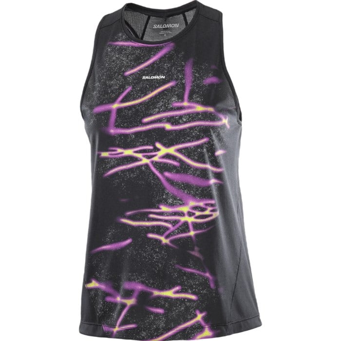Salomon Shakeout Core Womens Graphic Running Tank - Deep Black