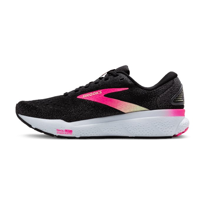Brooks Ghost 16 - Womens Running Shoes - Black/Pink/Yellow