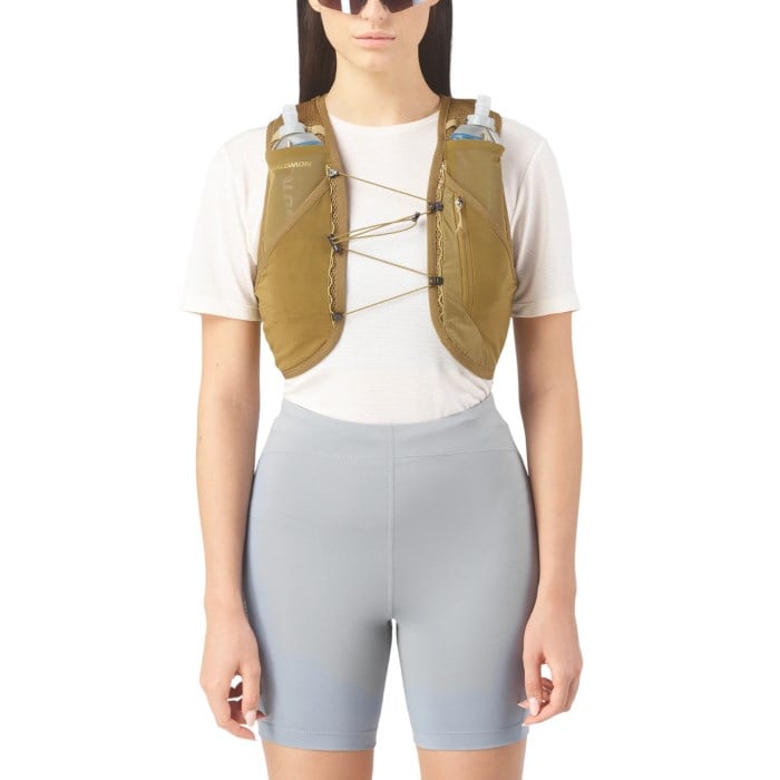 Salomon Active Skin 4 Set Unisex Trail Running Vest With Flasks - Brilliant Olive/Willow