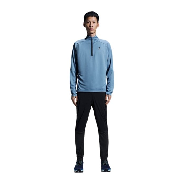 On Mens Long Sleeve Running Climate Quarter Zip - Chambray