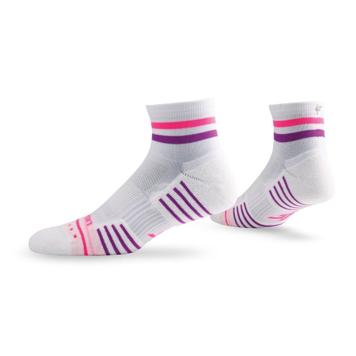 Lightfeet Performance 2 Stripes Unisex Quarter Running Socks - White/Fluro Pink/Purple