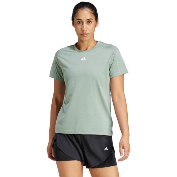 adidas AeroReady Training Essentials Womens Crewneck T-Shirt - Silver Green/White