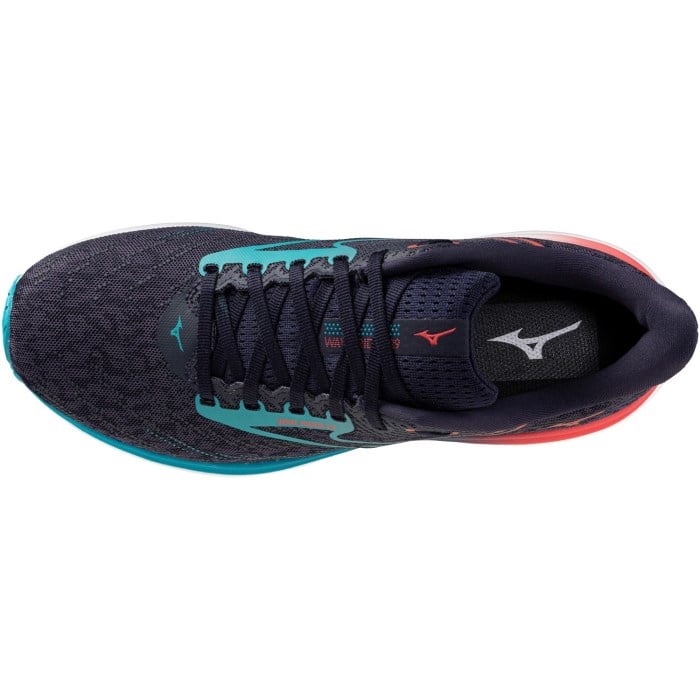 Mizuno Wave Rider 29 - Mens Running Shoes - Odyssey Grey/Capri Breeze/Calypse Coral