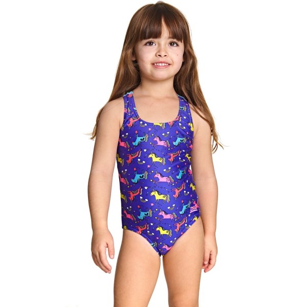 Zoggs Rainbow Unicorn Actionback Kids Girls One Piece Swimsuit - Blue Multi