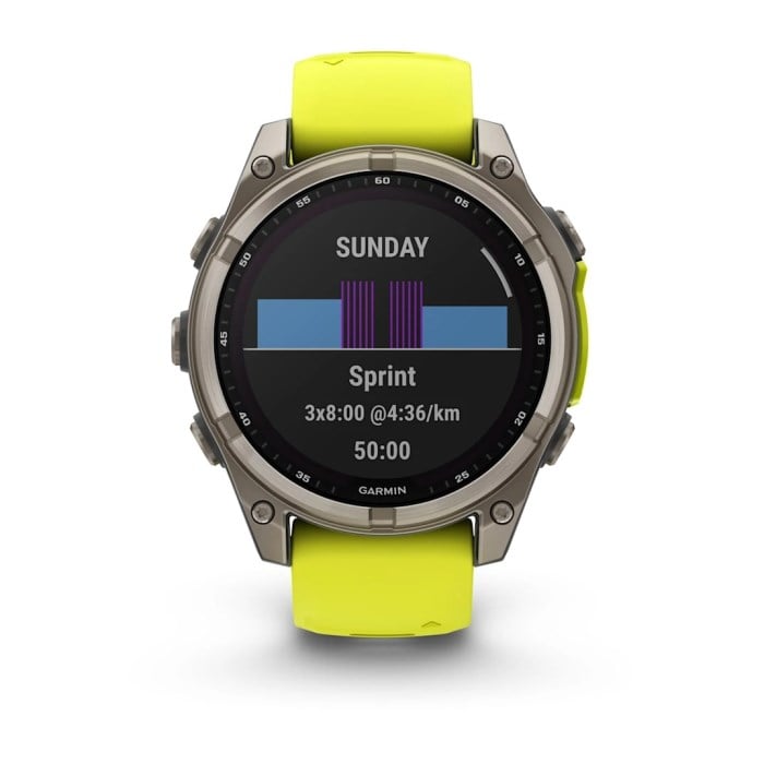 Garmin Fenix 8 Solar 47mm Sapphire Edition Titanium Watch - Amp Yellow/Graphite Silicone Band - image 2