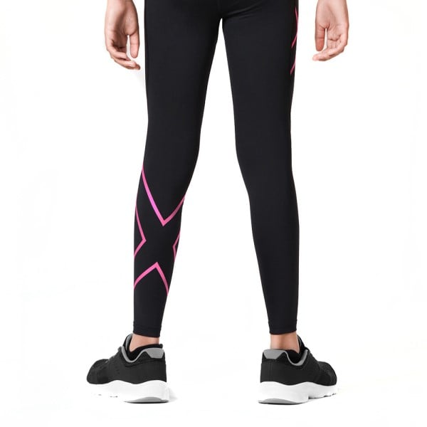 2XU Kids Girls Compression Long Tights - Black/Hot Pink